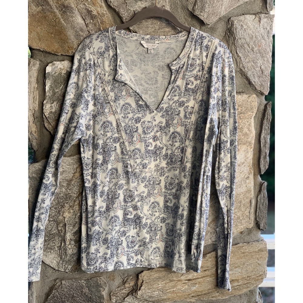 Lucky Brand Cream and Blue Paisley Blouse